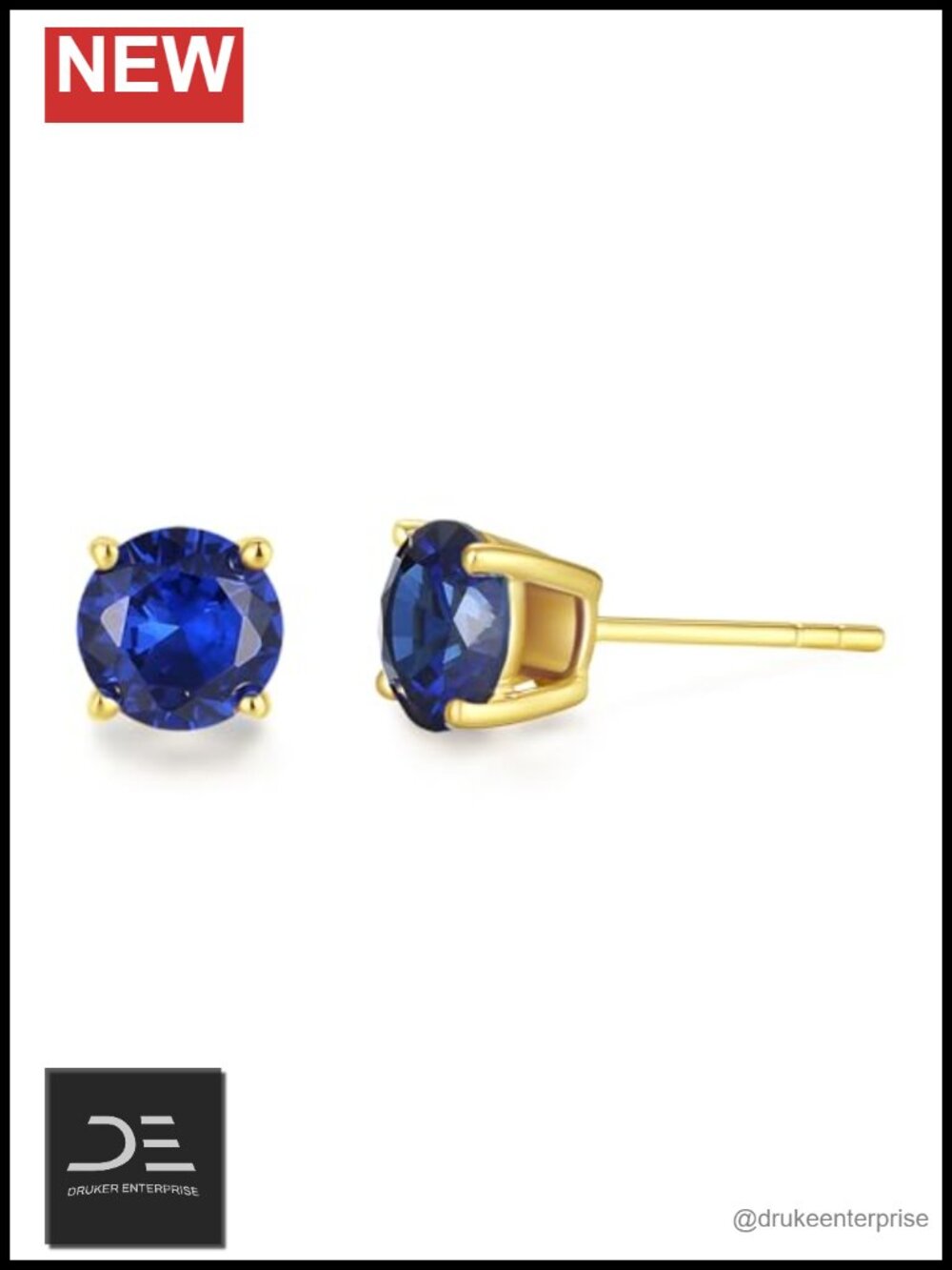 14k Solid Yellow Gold Created Sapphire Stud Earrings 6mm Fine Jewelry